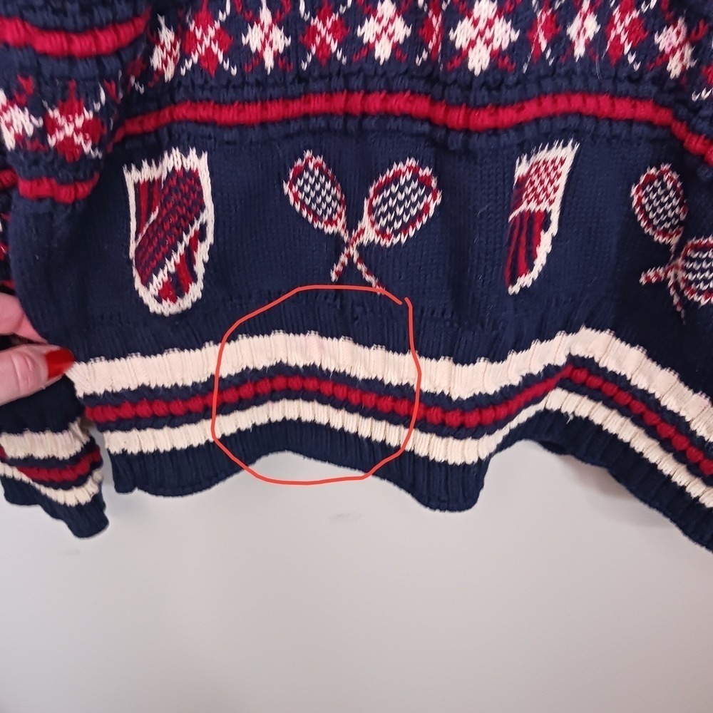 Vintage Tennis Sweater XL USA Cotton Preppy Collegiate Crest Novelty Knit - Picture 9 of 9